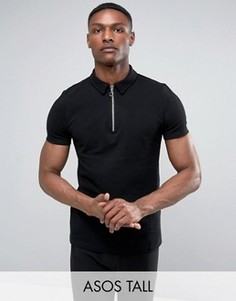 Футболка-поло из пике с молнией ASOS TALL - Черный