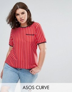 Футболка в полоску ретро с контрастной отделкой и карманом ASOS CURVE - Мульти