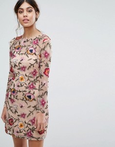 Платье мини для выпускного с цветочной вышивкой Frock and Frill - Розовый