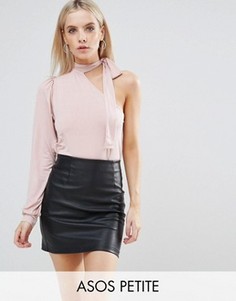 Топ на одно плечо с пышным рукавом и бантом ASOS PETITE - Розовый