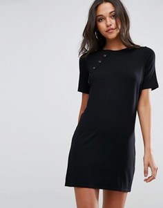 Платье-футболка мини с отделкой пуговицами ASOS - Черный
