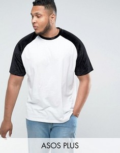 Oversize-футболка с бархатными рукавами с цветочным тиснением ASOS PLUS - Белый