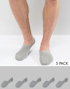 5 пар серых носков-невидимок ASOS - СКИДКА - Серый