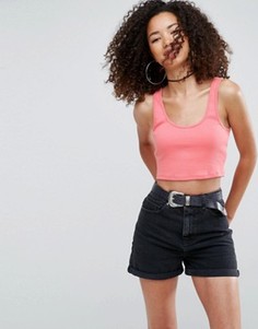 Укороченный топ на тонких бретельках в рубчик ASOS - Розовый