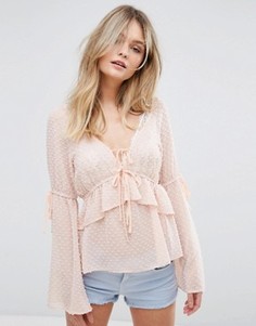 Блузка с завязкой и оборкой Miss Selfridge - Серебряный