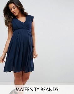 Платье с V-образным вырезом Mamalicious - Темно-синий Mama.Licious