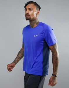 Синяя футболка Nike Running Breathe Miler 833591-452 - Синий