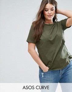 Футболка с контрастной вставкой в рубчик ASOS CURVE - Зеленый