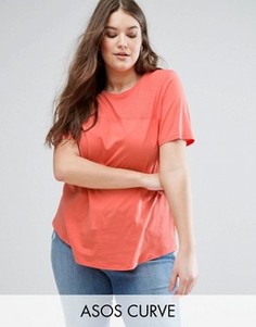 Футболка с контрастной вставкой в рубчик ASOS CURVE - Розовый