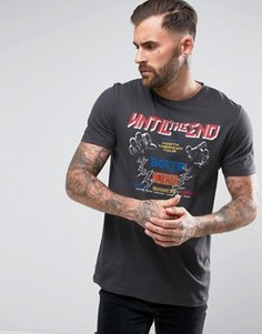 Длинная футболка с принтом логотипа ASOS - Серый