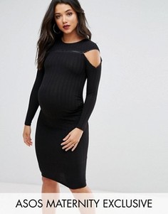 Облегающее платье в рубчик с застежкой на крючки ASOS Maternity - Черный