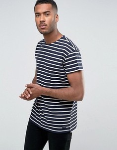 Oversize-футболка в полоску из органического хлопка Selected Homme - Темно-синий
