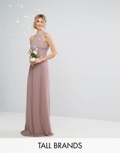 Плиссированное платье макси с высоким воротником TFNC Tall Wedding - Розовый