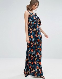 Платье макси на бретелях с тропическим принтом Boohoo - Темно-синий