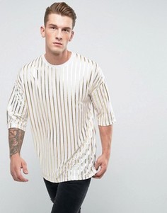 Свободная футболка в золотистую вертикальную полоску ASOS - Белый