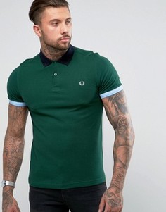 Зеленая узкая футболка-поло в стиле колор блок Fred Perry - Зеленый