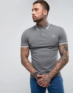 Серая узкая футболка-поло с контрастными полосками Fred Perry - Серый