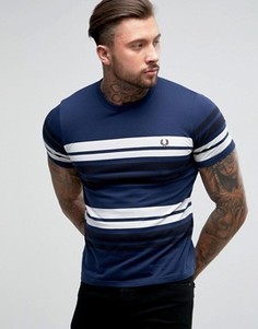 Синяя футболка узкого кроя с полосками Fred Perry - Синий