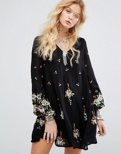 Платье мини с вышивкой Free People - Черный
