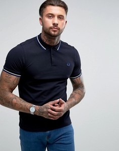 Темно-синяя узкая футболка-поло с контрастными полосками Fred Perry - Темно-синий