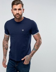 Темно-синяя узкая футболка из пике с контрастной окантовкой Fred Perry - Темно-синий