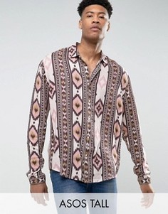 Oversize-рубашка из вискозы с принтом ASOS TALL - Розовый