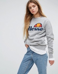 Свитшот бойфренда с логотипом на груди Ellesse - Серый