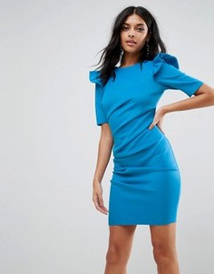 Платье мини с v-образным вырезом и оборками ASOS - Синий