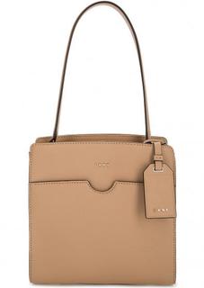 Маленькая бежевая сумка из натуральной кожи Dkny