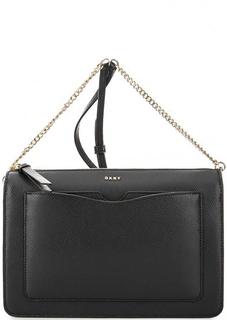 Черная кожаная сумка с двумя отделами Dkny