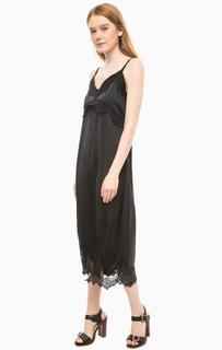 Черное платье на бретелях с отделкой кружевом Fornarina