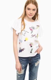 Белая хлопковая футболка с принтом Fornarina