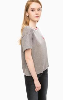 Серая хлопковая футболка с вышивкой Hilfiger Denim