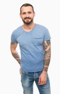 Синяя футболка с треугольным вырезом Pepe Jeans