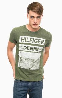 Футболка цвета хаки с круглым вырезом Hilfiger Denim