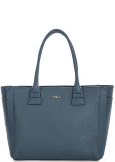 Синяя сумка из мягкой кожи на молнии Furla