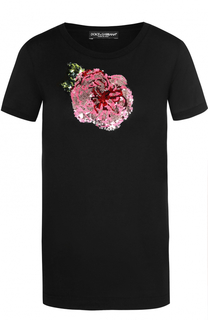 Приталенная футболка с контрастной вышивкой пайетками Dolce &amp; Gabbana