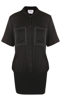 Шелковая блуза с накладными карманами DKNY