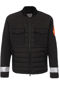 Стеганый пуховик на молнии с контрастной отделкой Moncler
