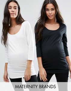 2 трикотажных топа с рукавами 3/4 из органического хлопка Mamalicious - Темно-синий Mama.Licious