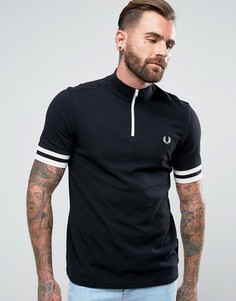Черная футболка из пике с горловиной на молнии и логотипом на спине Fred Perry - Черный