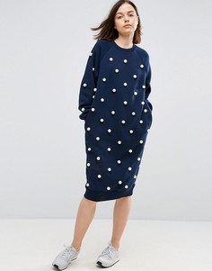 Платье-свитер с отделкой искусственным жемчугом ASOS WHITE - Темно-синий
