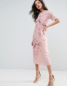 Цельнокройное платье миди с вышивкой ASOS - Розовый