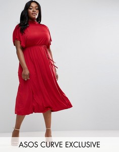 Платье миди с драпировкой и поясом ASOS CURVE - Красный