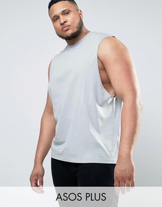 Серая футболка без рукавов с заниженными проймами ASOS PLUS - Серый