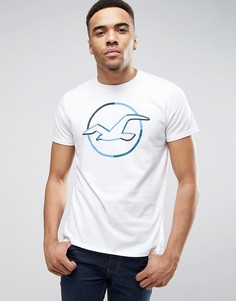Белая узкая футболка с чайкой Hollister - Белый