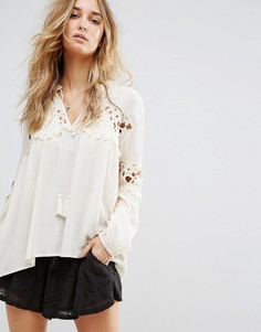 Свободный топ с кружевными вставками Billabong - Кремовый