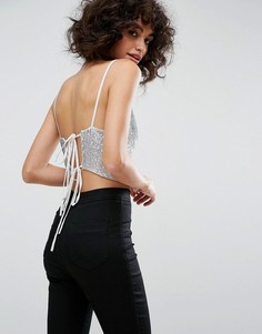 Укороченный топ с пайетками и завязкой на спине ASOS - Серебряный
