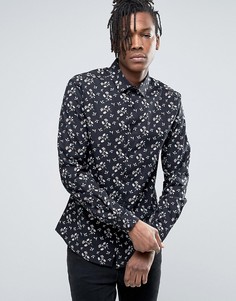 Узкая рубашка с цветочным принтом ASOS - Черный