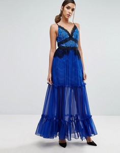 Ярусное платье макси с кружевной отделкой Three Floor - Синий